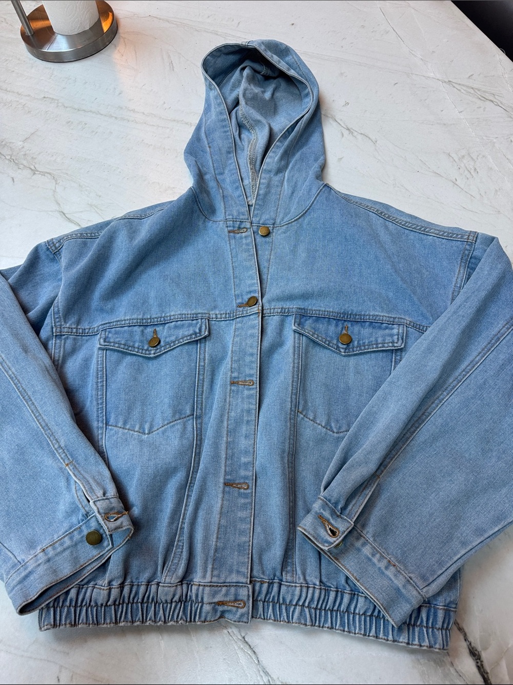 Hooded Denim Bomber Style Jean Jacket